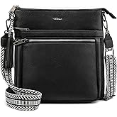 HILAEX Leather Crossbody Bag for Women Anti Theft Shoulder Handbag Multi Pockets Wide Guitar Strap Tassel Trendy Travel