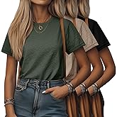 Ficerd 3 Pack Basic Soft T-Shirts for Women, Short Sleeve Crewneck Tops Casual Loose Trendy Summer Blouse Tees for Ladies