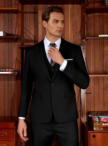Coat Pant Piece Black Suit Slim Fit WULFUL Men's Slim Fit Suit One