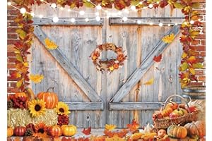 Dudaacvt 7x5FT Fall Thanksgiving Backdrop Autumn Pumpkin Harvest Barn Door Photography Backdrop Maple Leaves Haystack Thanksgiving Party Decorations Backdrop