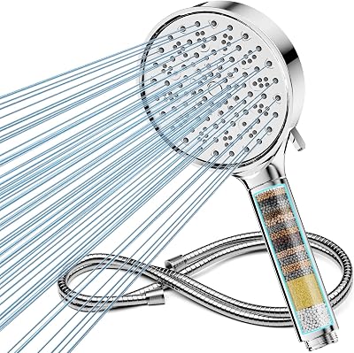 Cobbe Hard Water Filter Shower Head and Hose, 6 Modes, Chrome