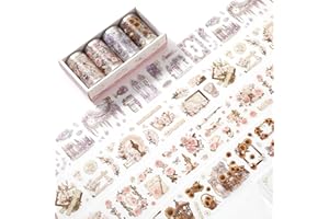 Auguro 4 Rolls Pre-Cut pet Flower Tape Stickers Flower Vintage Stickers Decorative Tape Aesthetic Stickers for Journaling, Scrapbook Supplies
