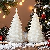 LUSHARBOR Flameless Candles with Remote Timer, 2 Pack Christmas Tree Candles Battery Operated LED Candles Real Wax Holiday Christmas Decoration for Bedroom Party Festival Gift White