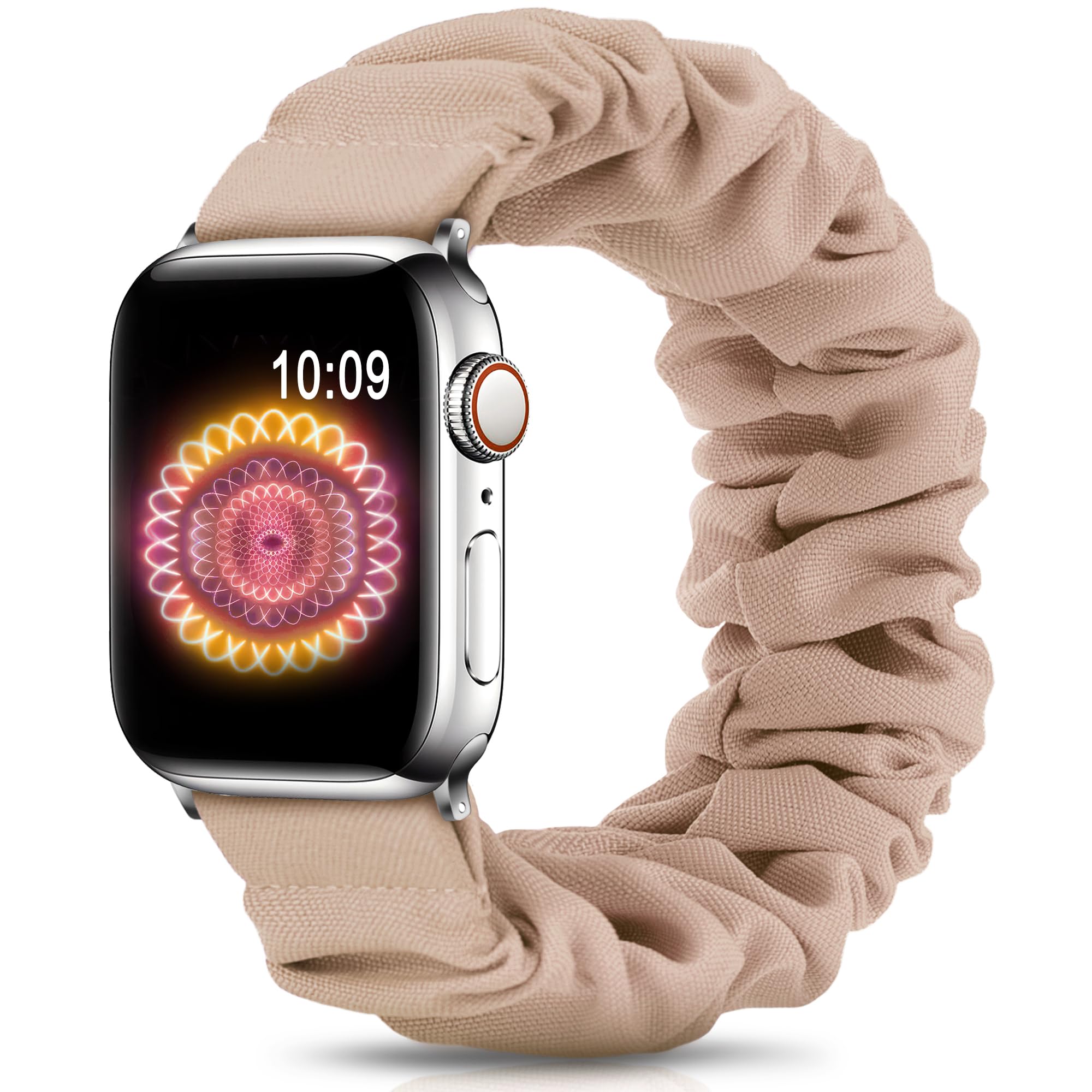 DigiHero Compatible for Apple Watch Straps Scrunchie 40mm 42mm 44mm 41mm 38mm 45mm 46mm, Soft Printed Elastic Solo Loop Straps Women Compatible with iwatch Series 11 10 9 8 7 6 5 4, SE 3 2 1,Milk — image 1
