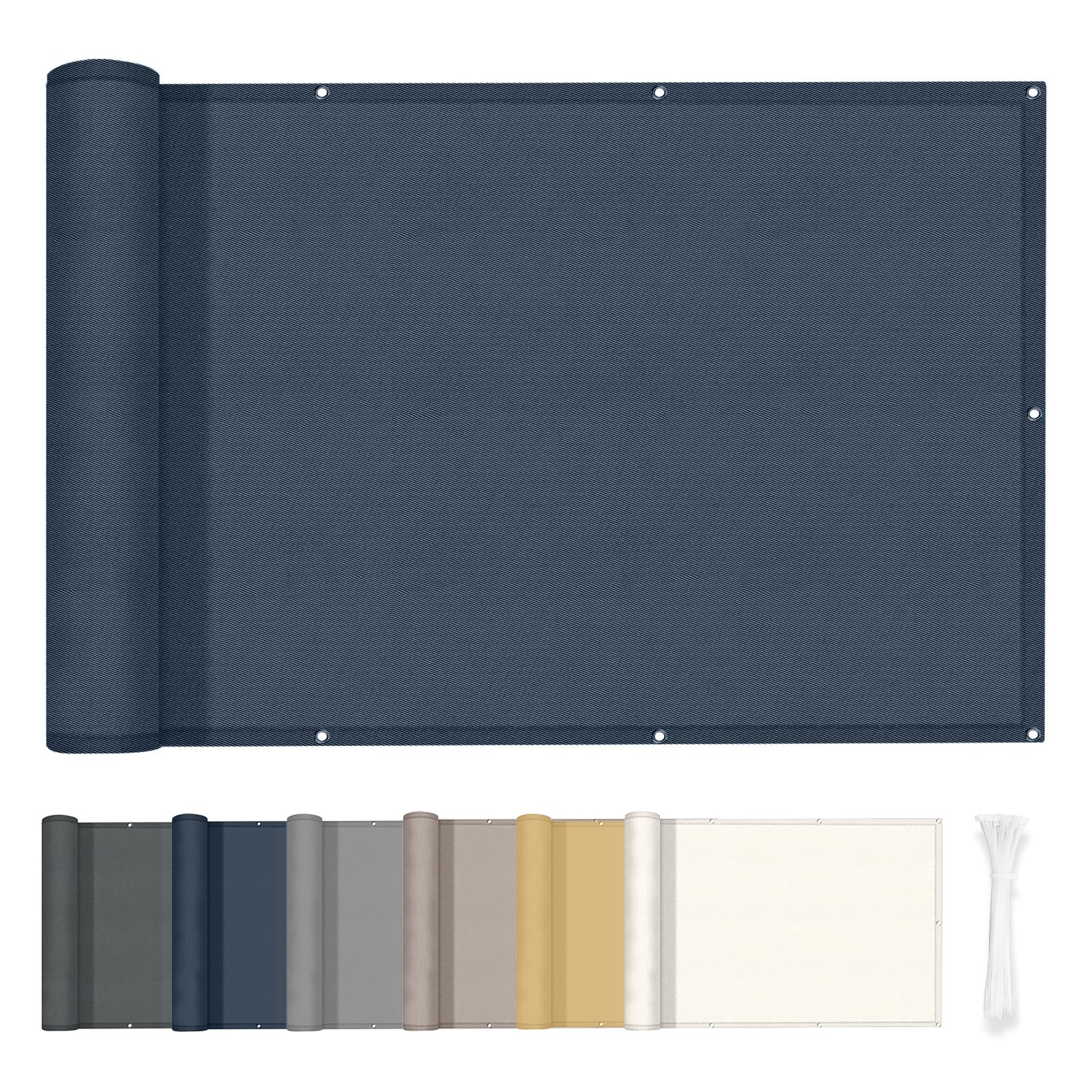 HENG FENG Balcony Privacy Screen 0.9x3m, 160g/㎡ PES Waterproof Fence Screen, 95% UV Protection for Deck, Patio, Backyard, Outdoor Pool, Porch, Railing, Anthracite Blue