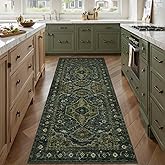 Tangsoo 2x6 Green Washable Runner Rug for Hallways, Non Slip Vintage Runner Rug, Soft Low Pile Long Rug Runner, Print Carpet Runners for Kitchen Bedroom Entryway Bathroom Living Room Olive Green