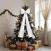 PartyDelight Christmas Tree Topper Bow Decor Giant Silver Sequin Bow 16x47 Inchs Large Ribbon Tie for Xmas Birthday Party Room Decorations Coquette Backdrop Wall Decors