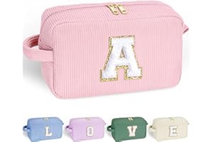 YOOLIFE Christmas Gifts for Teen Girls Kids - Birthday Gift for Girl Kid Christmas Gift for Grandkids, Monogram Cute Makeup Bag Teen Girl Daughter Birthday Gifts for Women Girls Pink Letter A