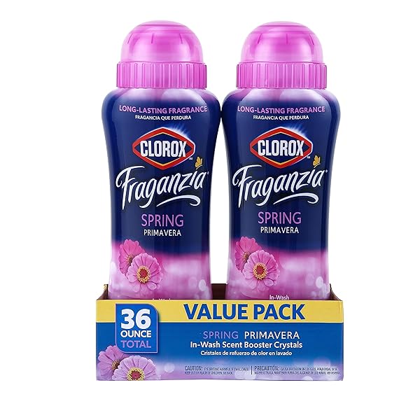 CLOROX FRAGANZIA LAUNDRY SCENT BOOSTER CRYSTALS IN SPRING SCENT – SCENTED IN-WASH FRESHENER BEADS FOR FRESH, CLEAN, GREAT SMELLING CLOTHES AND LINENS, 18 OZ – 2 PACK