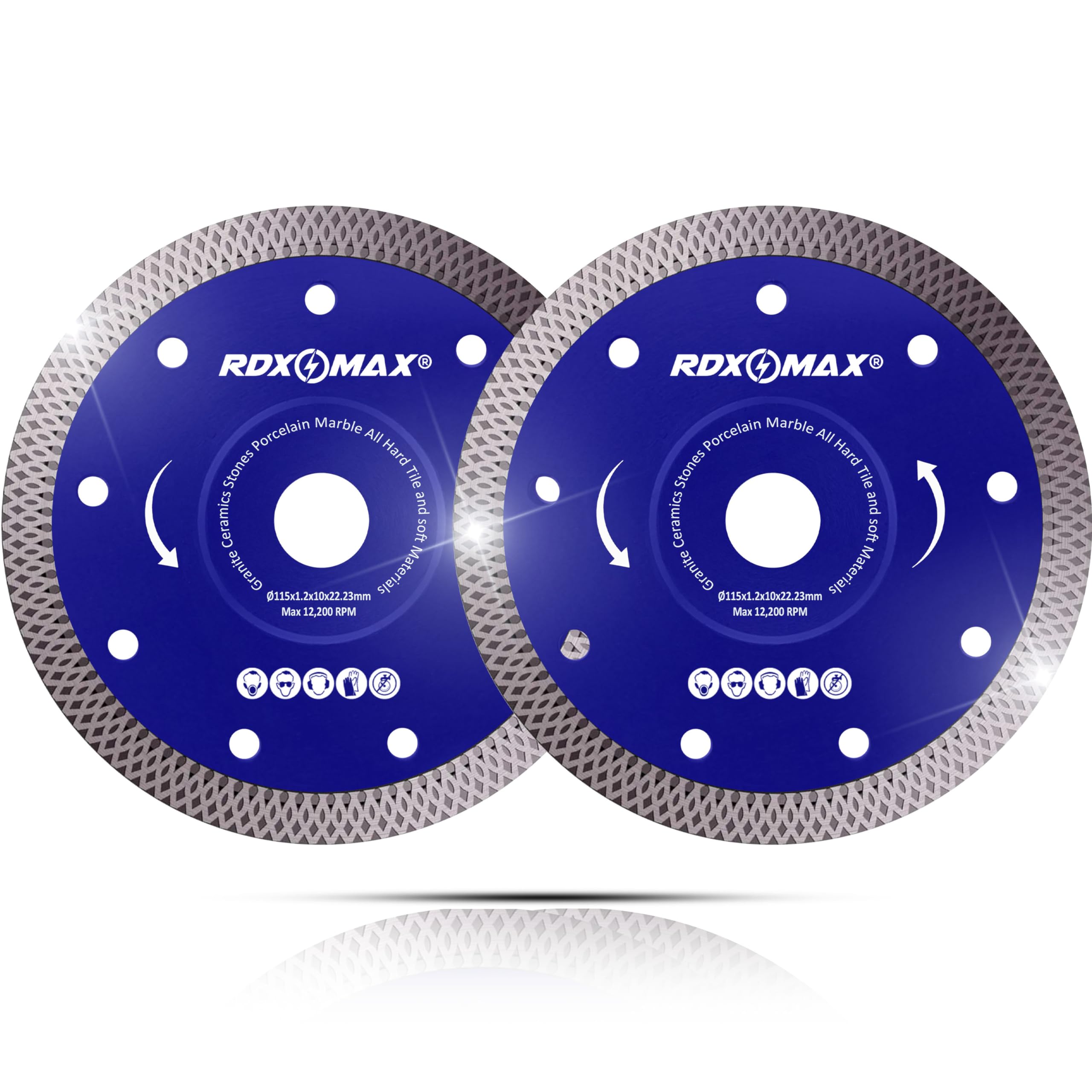 RDXMAX ® 115mm Diamond Cutting Discs for Angle Grinder - Super Thin, Fast & Clean Cut on Porcelain, Granite, Marble, Concrete, Tiles, Stones, Bricks & Ceramics- 4.5" Wheel - Size 115 x 1.2 x 22.23mm