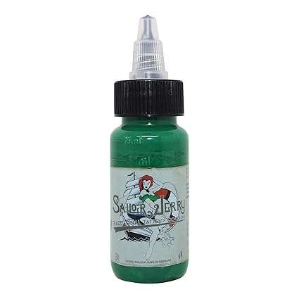Sailor Jerry Tattoofarbe Grün 30 ml. Made in GERMANY! Mit Zertifikat! Tätowierfarbe, Tattoo Ink, Vertrieb durch HAN-SEN GmbH!