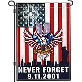 Shuitouk 911 Garden Flag We Will Never Forget 9/11 Garden Flag Patriotic Memorial Day American Garden Flags for Outside 12x18 Double Sided Outdoor Remember 911 House Yard Sign Decorations Banner