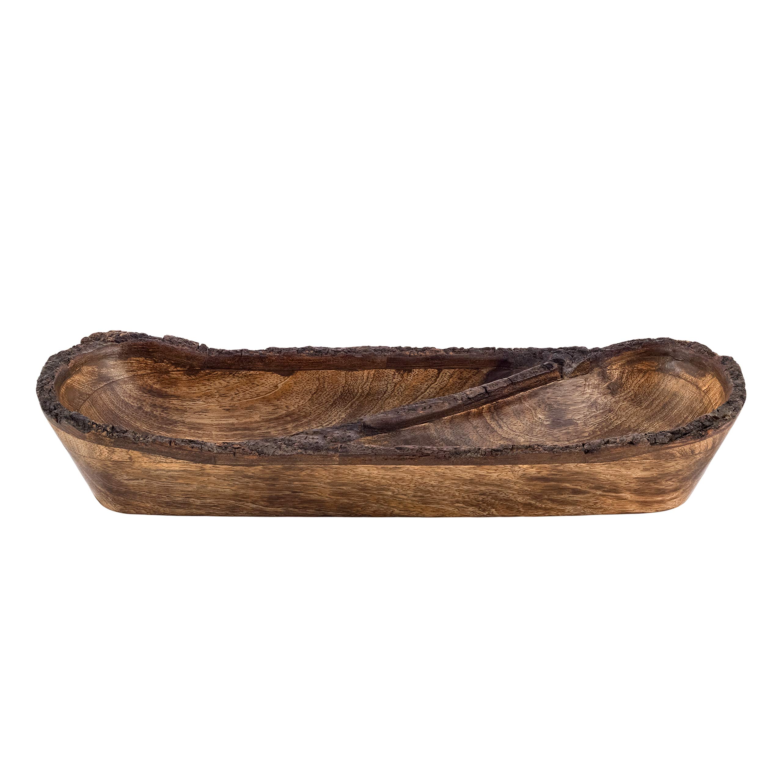 Divit Shilp Natural Wooden Tray, Serving Bowl for Salad, Veggies and Fruits, Large Deep Tray for Family, Party. (Bark Edge Divided Tray-New) — image 1