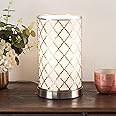 LED Uplight Table Lamp with Steel Finish, Fabric Overwrap, Laser Cut Quatrefoil Pattern and Included LED Light Bulb for Home Uplighting by Lavish Home