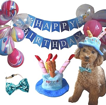 Amazon 犬 猫 ペット用 お誕生日 飾り バルーン ガーランド 風船 お祝い セット バースデー パーティー 小型 中型犬 プレゼント 飾り ブルー Ohana 服 アクセサリー 通販