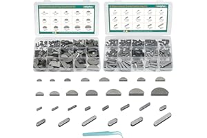 DEKIPHOX 385pcs Metric Woodruff Key Assortment Kit Popular Sizes Include 205PCS Woodruff Half Moon Keys, 180PCS Round Ended Feather Key for Fasteners Mechanical Industry Crankshaft