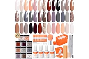 Modelones Dip Powder Nail Kit Starter, 20 Colors Pink Orange Dipping Powder Liquid Set Base&Top Activator for French Nail Art Salon DIY Kit