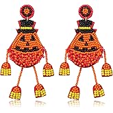 NVENF Halloween Earrings Spooky Beaded Ghost Pumpkin Dangle Earrings for Women Handmade Bead Drop Earring Studs Costume Themed Party Jewelry Gifts (Pumpkin 3)
