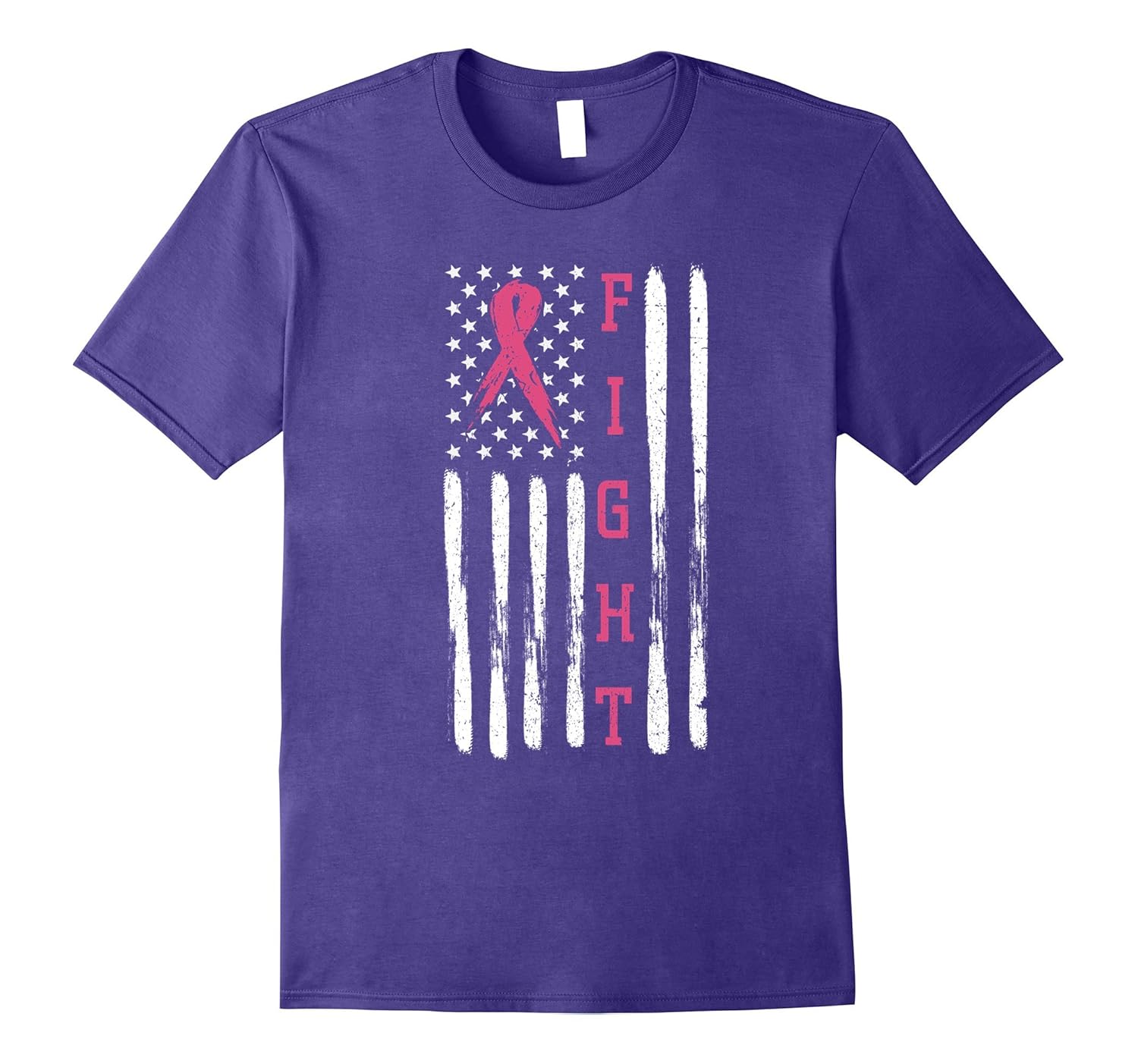 Pink Ribbon Fight T-Shirt American Flag Breast Cancer Tee-ANZ