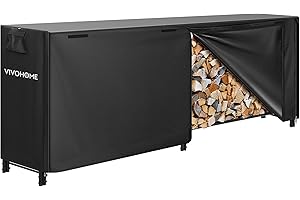 VIVOHOME 8ft Heavy Duty Indoor Outdoor Firewood Storage Log Rack with Cover Combo Set Black