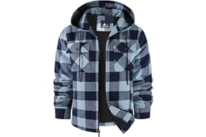 ZITY Men's Winter Jackets Flannel Jacket Lumberjack Sherpa Lined Plaid Shirt Full Zip Thick Fleece Outwear Warm Cozy Hoodies