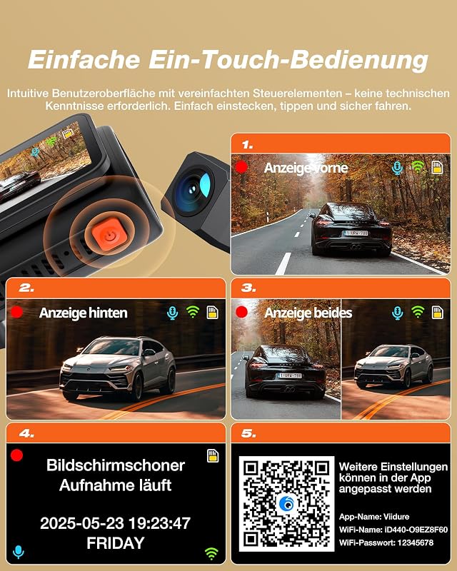 4K Dashcam Auto Vorne Hinten, WiFi 6 Auto Kamera mit 32GB SD Karte