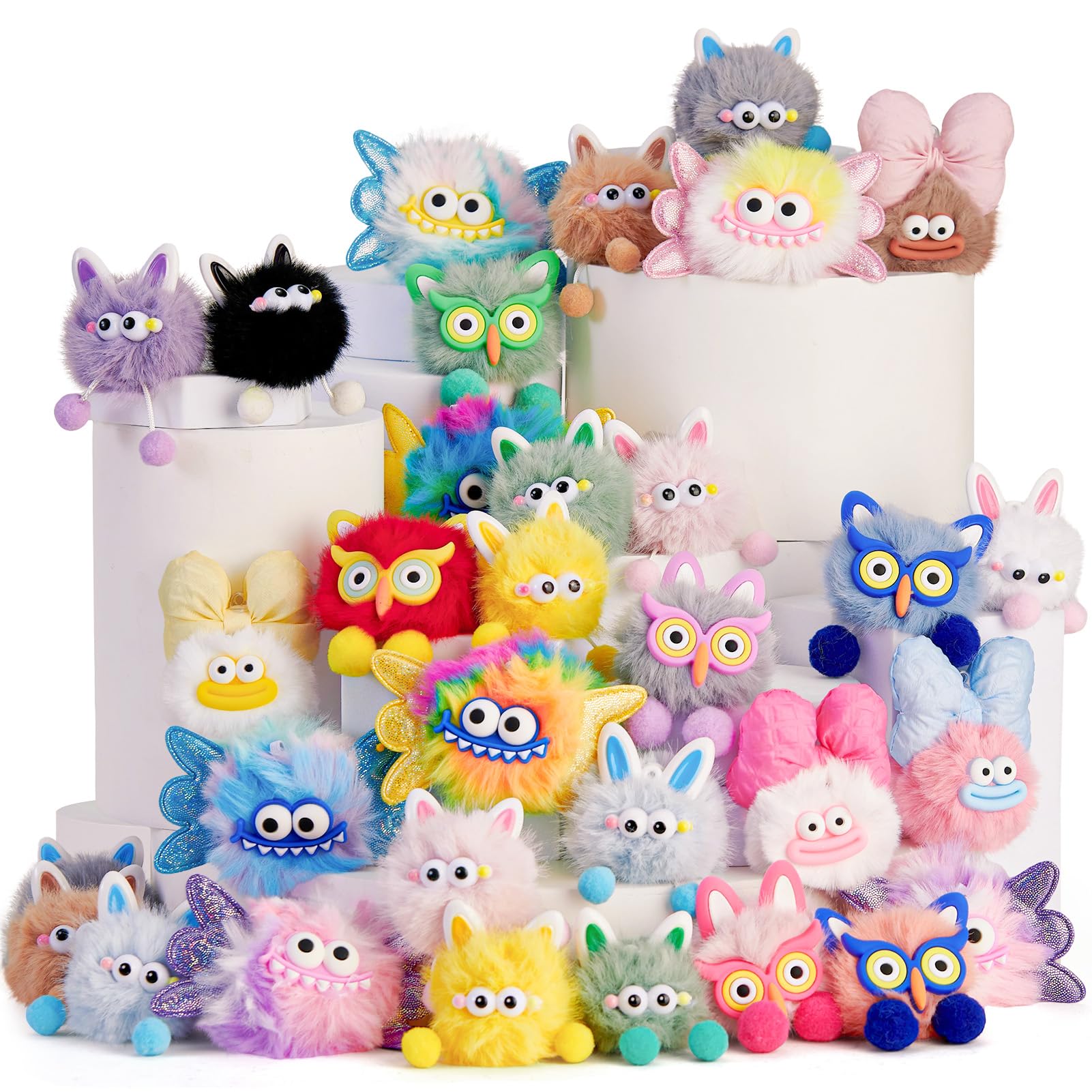 Tacobear 24 Pack Plush Keychains for Kids Girls Party Bags Fillers, Cute Pom Pom Backpack Accessories for Classroom Rewards, Carnival Prizes, Pinata Stuffers, Birthday & Easter Gifts