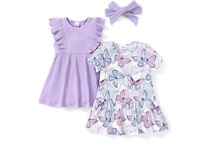 PATPAT Baby Toddler Girl Dresses Infant Ruffle & Short Sleeveless 2 Pack Summer Dress Casual Party Dress