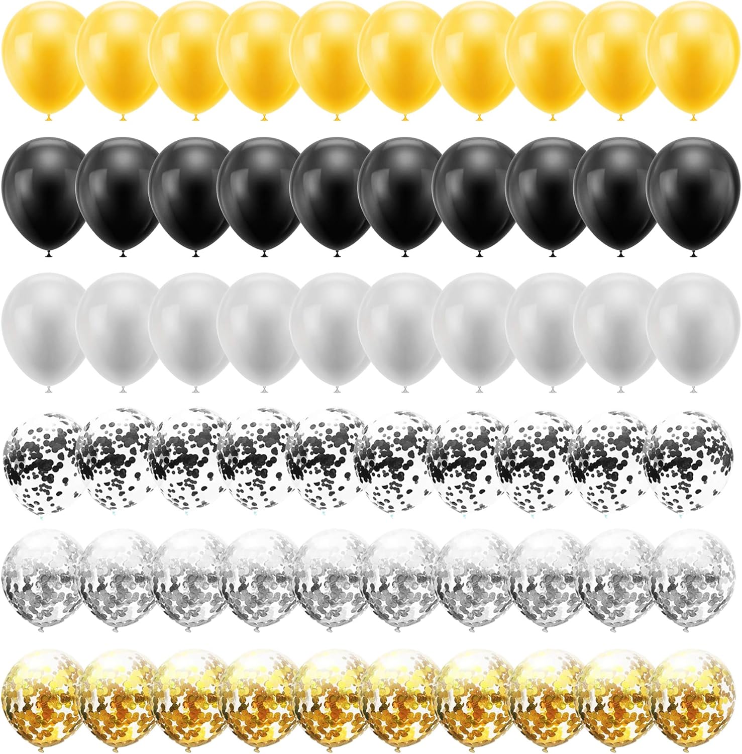 60PCS 12 Inches Latex Balloons Confetti Balloons Set - Gold & Sliver & Black Balloons Helium Balloons for Graduation Birthday Retirement New Year's Eve Party Decorations Supplies