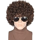 LeMarnia 70s 80s Afro Wigs for Men Dark Brown Short Curly Wigs for Women Halloween Disco Rock Wig Hippie Costume Wig