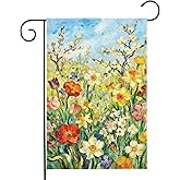 Spring Floral Garden Flag 12x18 Inch Double Sided Green Orange Yellow Daffodil Tulip Flower Wildflower Yard Flags for Outside Colorful Summer Seasonal Art Decor Outdoor Farmhouse Porch Decoration