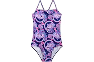 WhizBuzz Girls Bathing Suits Colorful Swimsuits with UPF 50 + Sun Protection Sleeveless Toddler Kids One Piece Swimwear