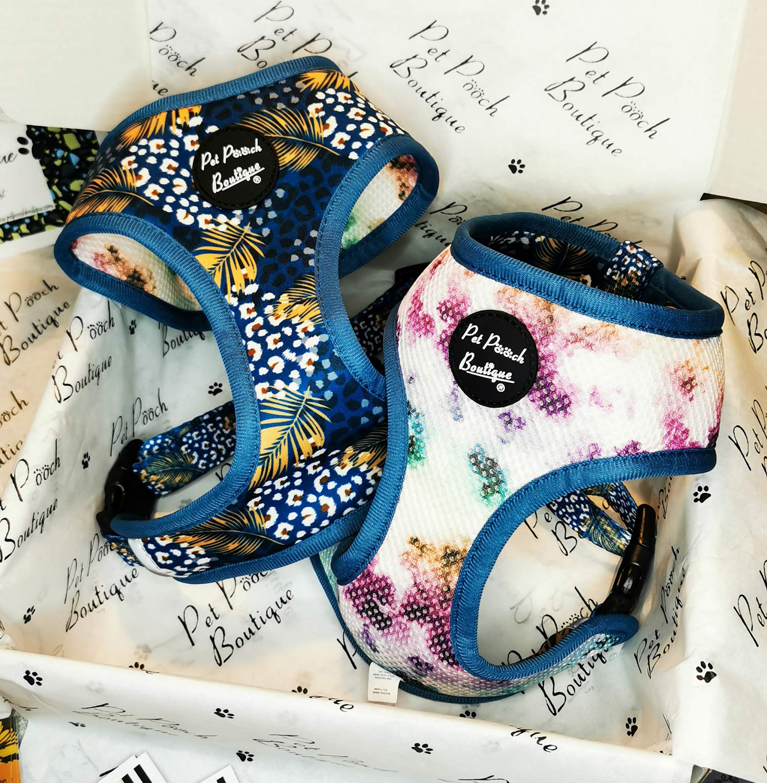 Pet Pooch Boutique Peacock Palms Watercolour Reversible Dog Harness, X-Small, 0.2 kg