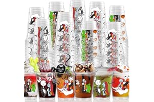 QWAERPLPN 50Pcs Halloween Nightmare Cartoon Party Favors 12 OZ Christmas Eve Reusable Plastic Cups Cartoon Party Supplies Drinking Cups for Jack and Sally Party Decorations