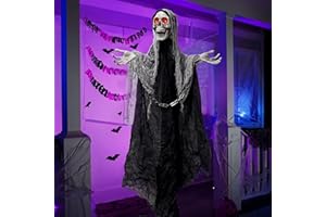 SNORECAT 68" Halloween Animatronics Decorations Outdoor Hanging Grim Reaper with Chain, Led Lights Up Eyes Halloween Party Decoration, Scary Props Decor with Spooky Sound for Indoor Outside Yard Décor