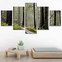 SIGNWIN 5 Panel Canvas Wall Art Green Forest for Home Decorations Ready to Hang - 60