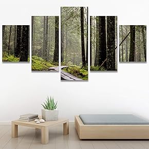 SIGNWIN 5 Panel Canvas Wall Art Green Forest...