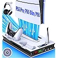PS5 Pro/Slim/Ps5 Stand and Cooling Station with Controller Charging Station for Playsation 5 Disc Digital Consoles, PS5 Accessories Incl. 3 Levels Cooling Fan, 3 USB Hub, Headset Holder, Media Slot