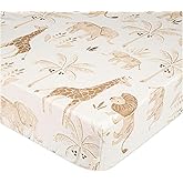 Crane Baby Safari Nursery Decor Crib Sheet, 100% Cotton Fitted Sheet for Standard Mattress 28in X 52in, Breathable Toddler Bed Sheet for Boys and Girls