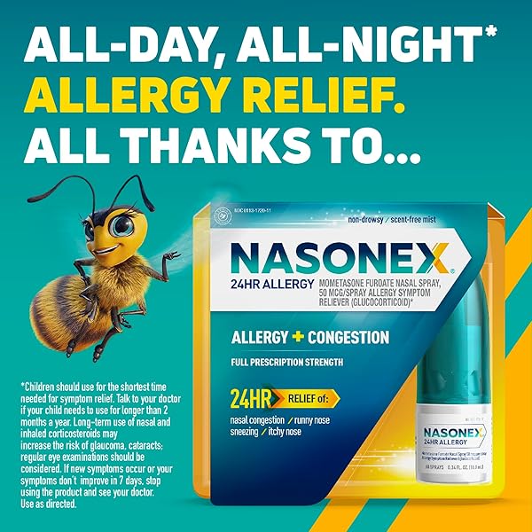 NASONEX 24HR ALLERGY NASAL SPRAY, ALLERGY + CONGESTION, NON-DROWSY RELIEF IN FULL PRESCRIPTION STRENGTH, 120 SPRAY