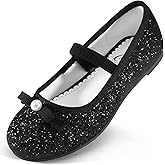 Stelle Girls Glitter Dress Shoes Flower Wedding Mary Jane Ballet Flats with Strap Toddler/Little/Big Kids