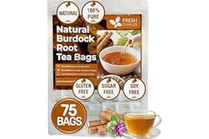 FreshDrinkUS, Premium 75 Burdock Root Tea Bags, 100% Natural & Pure from Burdock Root. Burdock Root Herbal Tea. Burdock Root Tea. No Sugar, No Caffeine, No Gluten, Vegan.