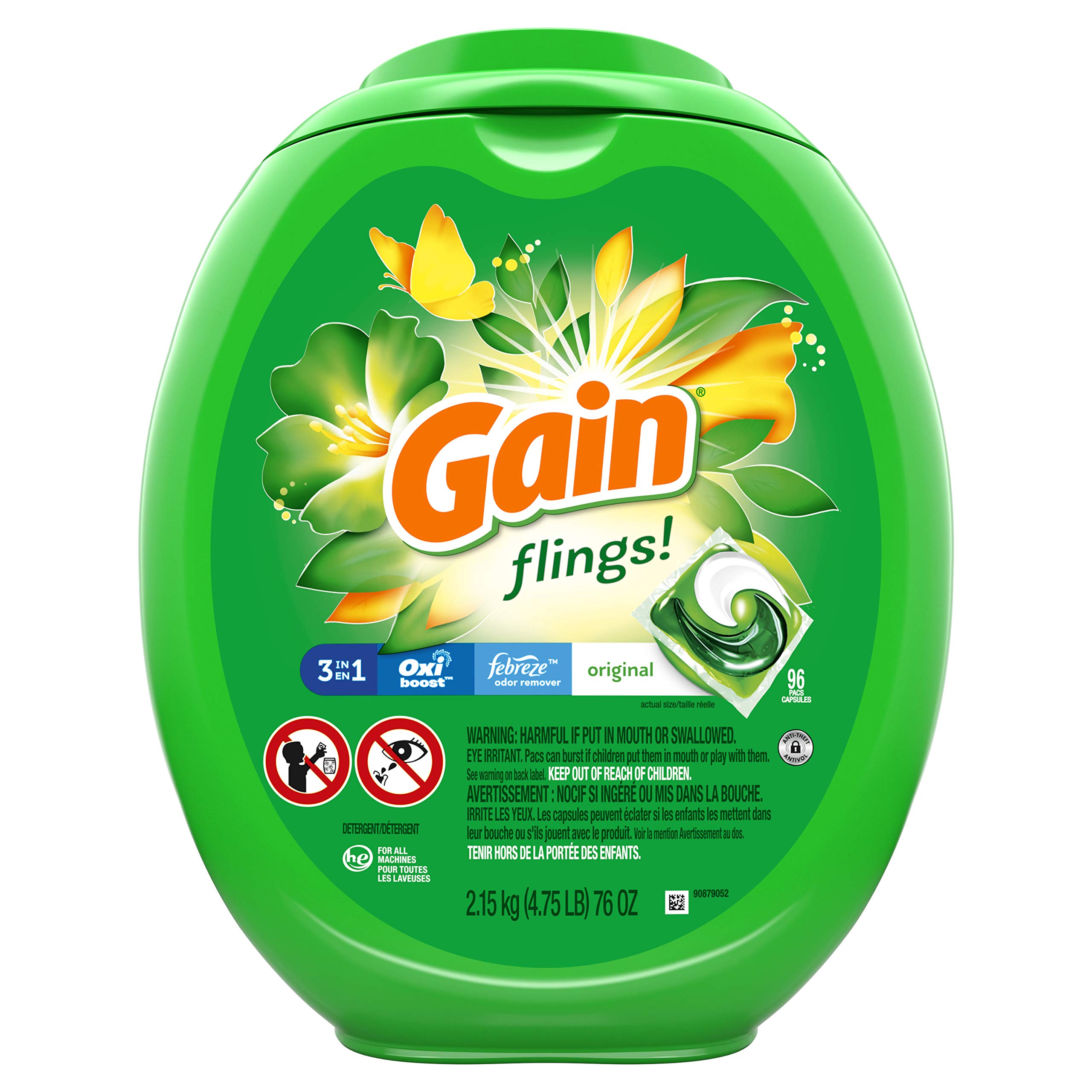 Gainflings! Laundry Detergent Pacs Plus Aroma Boost, Original Scent, HE Compatible, 96 Count (Packaging May Vary)
