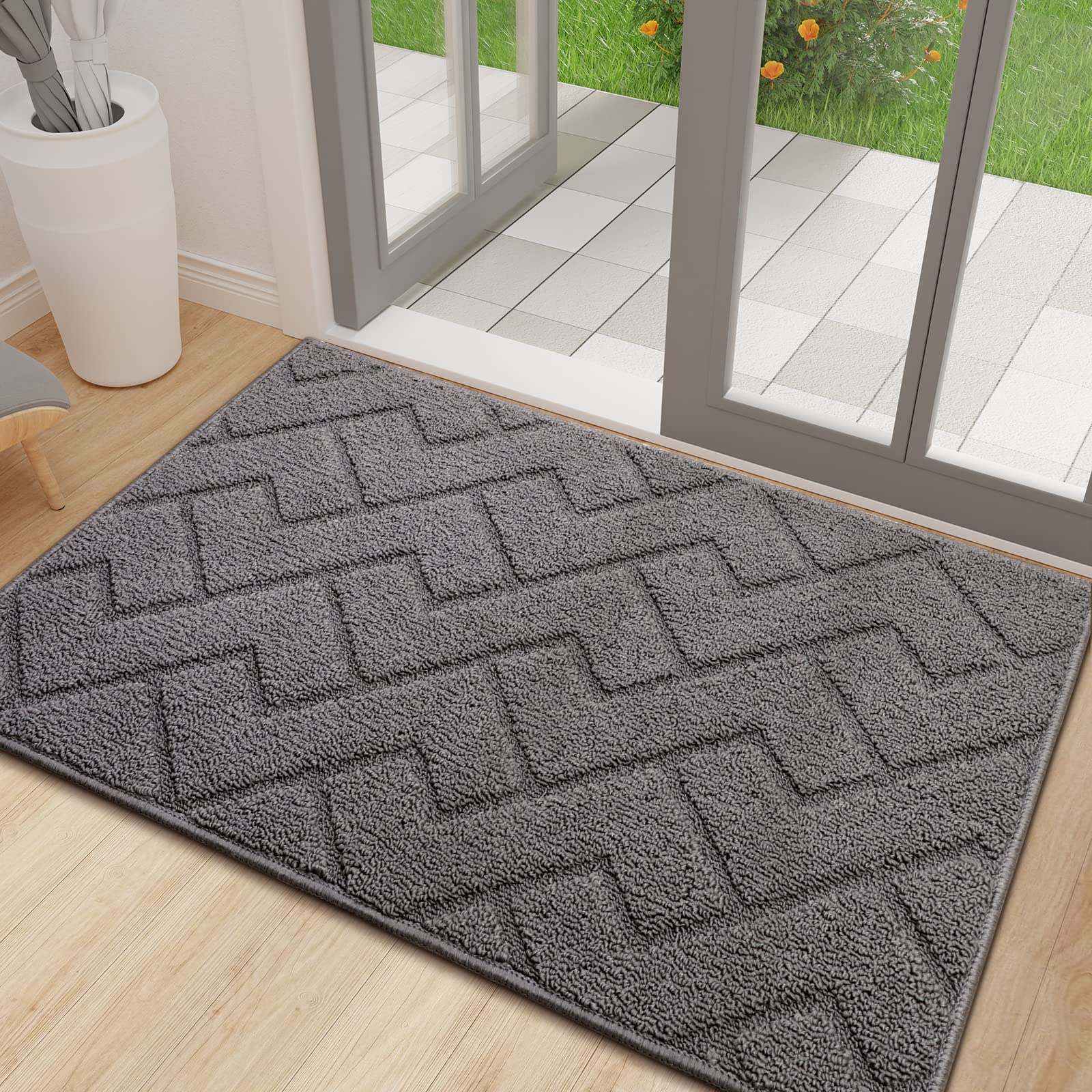 Photo 1 of hicorfe Indoor Doormat,Front Back Door Mat Rubber Backing Non Slip Door Mats 24"x35" Absorbent Resist Dirt Entrance Doormat Inside Floor Mats for Entryway Washable Low-Profile (Grey)
