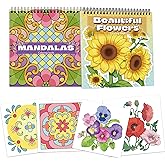 TOYSKY Coloring Books for Adults Relaxation - Easy Adult Coloring Books for Women with Floral & Mandalas Designs - Cute Coloring Book - Stress Relief Gifts for Women Set of 2