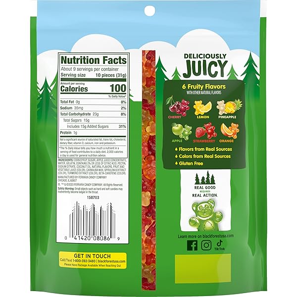 BLACK FOREST GUMMY, BEARS, FRUIT FLAVOR, DELICIOUSLY JUICY, MADE WITH REAL FRUIT JUICE, 10 OZ