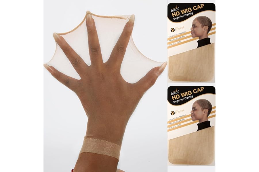 BEEOS Skinlike HD Wig Cap, 4 Pieces Invisible and Sheer Breathable Ultra-thin Stretchy Stocking Caps for Lace Front Wigs