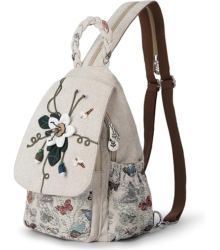 Amazon.com | HUANGGUOSHU Small Canvas Backpack, Retro Boho  display picture 3