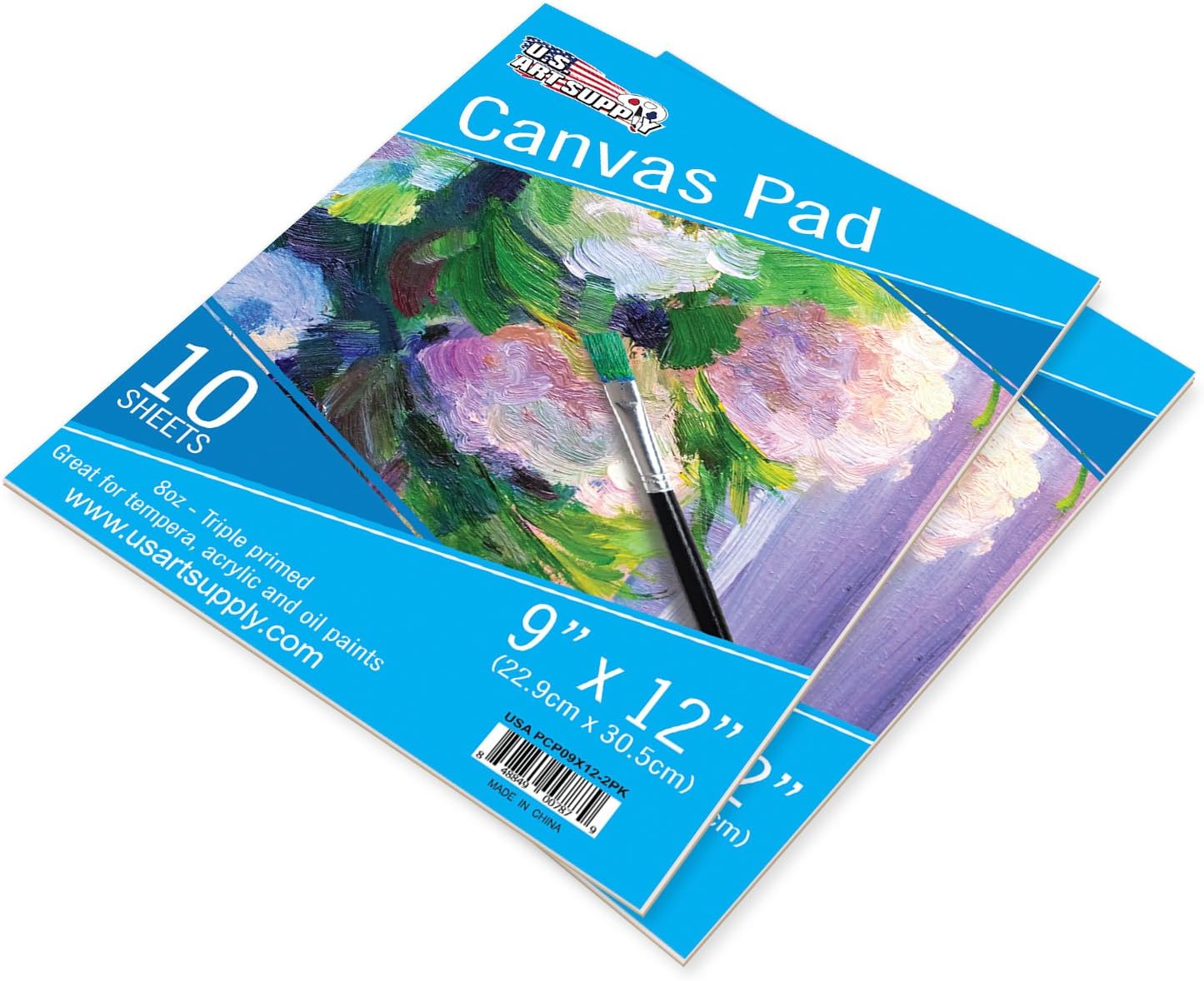 U.S. Art Supply 9" x 12" 10-Sheet 8-Ounce Triple Primed Acid-Free Canvas Paper Pad (Pack of 2 Pads)