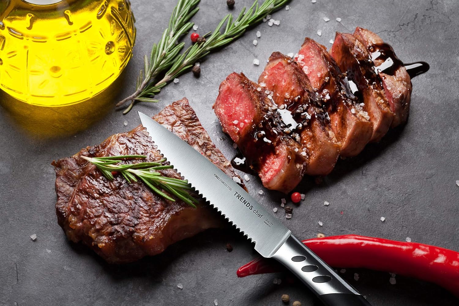 TRENDS 6 Pc Premium Steak Knife Set. High Carbon German Quality